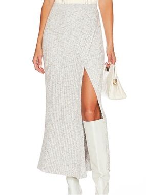 Free People Better Days Sweater Ribbed Midi Skirt with High Side Slit